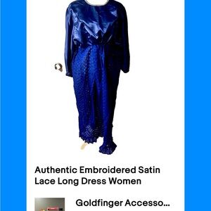 Authentic Embroidered Satin Lace Long Dress Women Size Large
